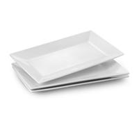 DOWAN Assiettes Plates, 35,6 x 20,3 cm Assiette Rectangulaire Blanche, Service Vaisselle pour Viande, Apéritifs, Dessert, Nourriture, Fête, Lot de 3