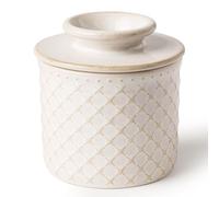 DOWAN Beurrier français pour comptoir avec eau, beurrier en céramique avec couvercle pour comptoir, porte-beurre pour beurre doux à tartiner, garde-beurre à laisser sur le comptoir, gaufrage, blanc