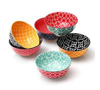 DOWAN Bols à Dessert en Porcelaine, 300ml Petits Bols à Soupe, Couleurs Vives, Bol à Céréale pour Petit Dejeuner, Riz, Soupe Miso, Crème Glacée, Dessert, Léger & Durable | Lot de 6, Noël Cadeau