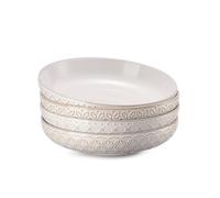 DOWAN Bols à Pâtes, 1020ml Assiettes Creuses, Φ21.5cm Saladier pour la Cuisine, Assiette de Service en Grès Gaufré pour Fruits, Pâtes, Passe au Micro-Ondes | Lot de 6, Vintage Blanc