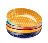 DOWAN Bols à Pâtes Lot de 4, Ø 21.5cm Grands Assiette Creuse, Bols en Porcelaine pour Salade, Soupe, Flocons d'Avoine, Convient à Micro-ondes et Lave-vaisselle, Couleurs Vives