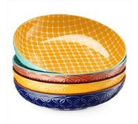 DOWAN Lot de 4 bols à pâtes vibrants, grands bols à salade de 21,6 cm, bols de service à pâtes en porcelaine de 1 L, bols pour pâtes, salade, soupe,