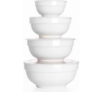 DOWAN Bols en céramique avec couvercles, 1,9 L / 1,2 L / 650 ml / 350 ml, ensemble de 4 Blanc G