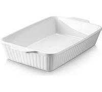 DOWAN Grand plat à four en céramique 33 x 24 cm, Plat à four profond résistant au four avec 2 poignées pour lasagnes et gratins, résistant au lave-vaisselle, blanc