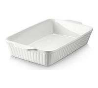 DOWAN Cocotte en céramique de 23.6cm x 33cm, grand plat à lasagne profond pour four, plat de cuisson de 4000 ml avec poignées, passe au four et durable pour lasagnes, blanc Blanc
