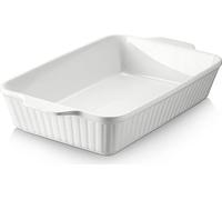 DOWAN Cocotte en céramique de 23.6cm x 33cm, grand plat à lasagne profond pour four, plat de cuisson de 4000 ml avec poignées, passe au four et durable pour lasagnes, blanc Blanc