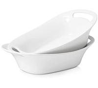 DOWAN Lot de 2 grands bols de service ovales en porcelaine avec poignées, 1,9 l pour salade, ragoût, pâtes et fruits, grands bols à salade, bols de service pour divertissement, blanc