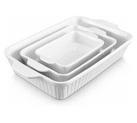 DOWAN Lot de 3 cocottes en céramique pour four, blanc (39.6cm/31cm/22.6cm)