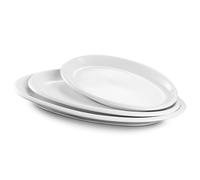 DOWAN Lot de 3 grands plateaux de service ovales de 40,6 cm/35,6 cm/30,5 cm, passent au four, assiettes de service blanches pour décoration de mariage, plat de service en céramique pour recevoir des