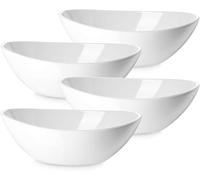 DOWAN Lot de 4 bols de service en porcelaine de 22,9 cm, grands plats de service pour Noël, 1 020,6 g pour salades, plats d'accompagnement, pâtes, de forme ovale, passent au micro-ondes et au lave-vaisselle, bonne taille pour les dîners, blanc