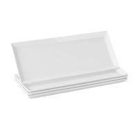 Dowan Lot de 4 plateaux de service rectangulaires en porcelaine - Blanc naturel