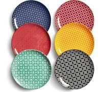 DOWAN Lot de 6 assiettes en porcelaine 21,5 cm Assiette à dessert Assiette à salade Lavable au lave-vaisselle Pour le micro-ondes Gâteau Petit déjeuner, Coloré