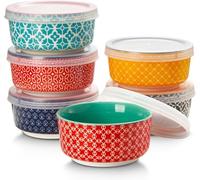 DOWAN Lot de 6 bols à sauce en porcelaine - 176 ml - Avec couvercle - Coupelles empilables pour sauce, collation, crème brûlée - Multicolore - Passe au lave-vaisselle et au micro-ondes