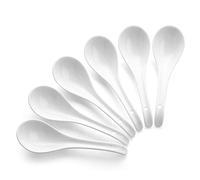 DOWAN Lot de 6 cuillères à soupe chinoises en céramique, cuillères à soupe asiatiques, grandes cuillères japonaises blanches pour ramen Pho Wonton Dumpling Miso