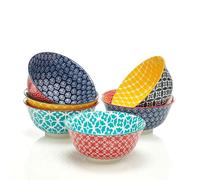 DOWAN Lot de 6 grands bols profonds colorés en céramique pour ramen, pâtes, salade - Bols en porcelaine à motifs vibrants pour décoration de cuisine et cadeau de pendaison de crémaillère - Passe au
