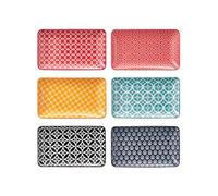 DOWAN Lot de 6 Plats de Service - Assiettes à Dessert en Porcelaine de 20,5 cm - pour apéritif, sushi, fruits, salade, gâteau - Passent au Micro-ondes/Four/Lave-vaisselle - Multicolore