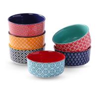 DOWAN Lot de 6 ramequins à crème brûlée - En porcelaine - 180 ml - Passe au four à soufflé - Passe au four, au micro-ondes et au lave-vaisselle - Diamètre : 10 cm - Multicolore