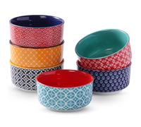 DOWAN Lot de 6 ramequins à crème brûlée en porcelaine - 235 ml - Passe au four à soufflé - Passe au four, au micro-ondes et au lave-vaisselle - Diamètre : 10,5 cm - Multicolore