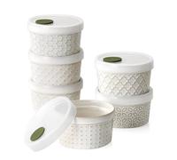 DOWAN Lot de 6 ramequins allant au four avec couvercles, 170,1 g, planches à charcuterie, bols pour crème brûlée, soufflé, sauces, tasses à crème pâtissière, lot de 6, beige