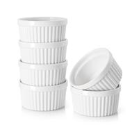 DOWAN Moules à pâtisserie en porcelaine 118ml (set de 6) - Ramequins résistants au four pour crème brûlée & soufflé - Bols à dessert blancs au design classique