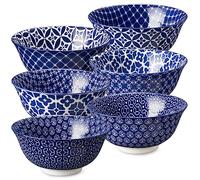 DOWAN Müslischale 680ml, Φ15,2 cm Ensemble de Bols en Céramique, Bols à Snacks Décoration Vintage Bleu et Blanc, Lot de 6