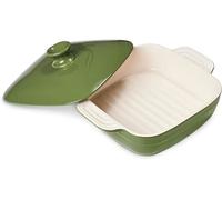 DOWAN Plat de cuisson avec couvercle, cocottes en céramique, poêle à lasagne profonde, ustensiles de cuisson rectangulaires de 1600 ml avec poignée,