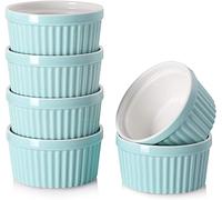 DOWAN Ramequin Lot, 6 X 120 ml Ramequins et Moules à Soufflés en Porcelaine, Ramequin Creme Brulee pour Muffin & Gâteau, Ramequin Four à Pâtisserie, Glace, Sauce, Fruit, Collation, Ø9cm-Bleu