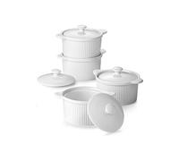DOWAN Ramequins blancs en porcelaine de 207ml avec couvercles et poignées