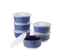 DOWAN Ramequins Lot, 6 X 120 ml Ramequins et Moules à Soufflés en Porcelaine, Ramequin Dessert pour Muffin, Ramequin Four à Pâtisserie, Glace, Sauce, Fruit, Collation, Ø 9cm-Vintage Bleu