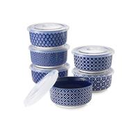 DOWAN Ramequins Lot, 6 X 235 ml Ramequins et Moules à Soufflés en Porcelaine, Ramequin Dessert pour Muffin, Ramequin Four à Pâtisserie, Glace, Sauce, Fruit, Collation, Ø 11cm-Vintage Bleu