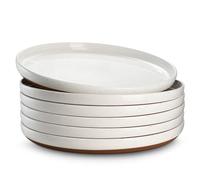 DOWAN Service d'Assiettes en Grès, 26cm Assiette en Céramique, 6 pièces Assiette à Service en porcelaine, Assiette Plate pour Salade, Steak, Plat Principal, Dîner - Blanc Vanille