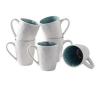 DOWAN Tasse à Café en Grès Moderne - 6 x 470 ml - Blanc Mat - Passe au Micro-ondes et au Lave-vaisselle - Résistante aux Rayures - POLAR GLACIER