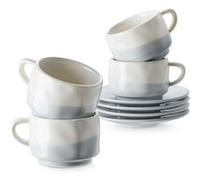 DOWAN Tasses à expresso en porcelaine de 90 ml avec soucoupes, ensemble de 4, bleu et blanc