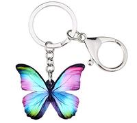 DOWAY Acrylique Coloré Morpho Floral Papillon Porte-Clés Breloque Insecte Porte-Clés Pour Femme Fille Sacs À Main Porte-Monnaie Ceinture Décorative (Couleurs Arc-En-Ciel)