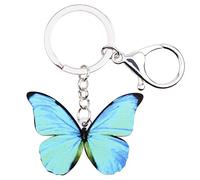 DOWAY Acrylique Coloré Morpho Floral Papillon Porte-Clés Breloque Insecte Porte-Clés Pour Femme Fille Sacs À Main Porte-Monnaie Ceinture Décorative (Bleu Arctique)