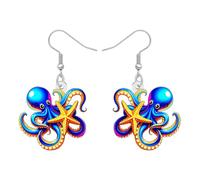 DOWAY Acrylique Pieuvre Pirate Boucles d'oreilles Margarita Cocktail Verre Océan Bijoux Animaux Wine Amateurs Cadeaux pour Femmes Filles Accessoires Pirate (Marine)