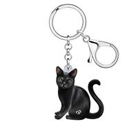 DOWAY Acrylique Tabby Chat Porte ccessoires Porte haton Amoureux des Chats Cadeaux pour Femme Enfant Fille Sac à dos Sac à main Charms (Noir)