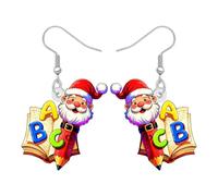 DOWAY Boucles d'oreilles pendantes en acrylique pour enseignante de Noël - Motif crayon funky ABC - Accessoires de vacances - Cadeaux de Noël pour enseignants, M, Acrylique, Pas de gemme