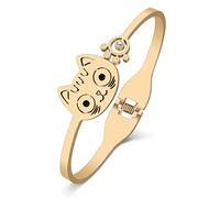 DOWAY Bracelet mignon en acier inoxydable plaqué or 18 carats pour femmes filles amoureux des chats kawaii bijoux cadeaux breloques, Medium, Acier inoxydable, Strass