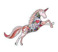 DOWAY Broche licorne florale en émail pour femme et fille - Pour vêtements et écharpes - Décoration cadeau, 48mm x 66mm, Émail, Grès
