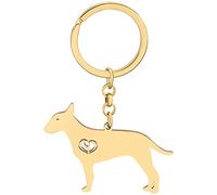 DOWAY Porte-clés Chien En Acier Inoxydable 18K Gold pour Les Femme Les Filles Et Les Amoureux Des Chiens (Bull Terrier Plaqué Or B)