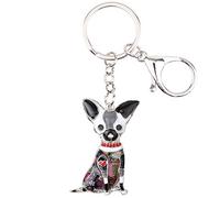 DOWAY Porte-clés Chien En Émail Porte-clés Animaux De Compagnie Porte-clés Chien pour Femme (Chihuahua Noir)