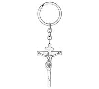 DOWAY Porte-clés Croix Jésus En Acier Inoxydable Porte-clés Vierge Marie Guadalupe pour Femme Filles Cadeaux Religieux (Croix Jésus Plaqué Argent)