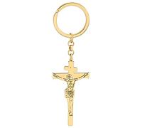 DOWAY Porte-clés Croix Jésus En Acier Inoxydable Porte-clés Vierge Marie Guadalupe pour Femme Filles Cadeaux Religieux (Croix Jésus Plaqué Or)
