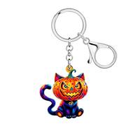 DOWAY Porte-clés d'Halloween en forme de chat noir en forme de citrouille - Accessoires d'Halloween en acrylique - Cadeaux pour femmes et filles, Orange, M
