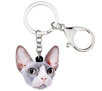 DOWAY Porte-clés en acrylique avec sphynx de chat sans poils pour sac à main ou voiture, Gris, M