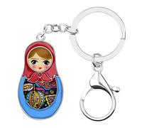 DOWAY Porte-clés en émail avec poupée russe matriochka - Motif floral ethnique - -