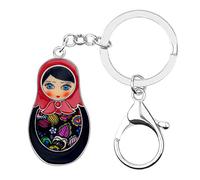 DOWAY Porte-clés en émail avec poupée russe matriochka - Motif floral ethnique - noir -