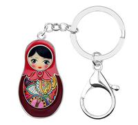 DOWAY Porte-clés en émail floral ethnique Matriochka poupée russe porte-clés pour sac à main pendentif décoration bijoux, Rouge, 41mm x 23mm
