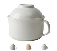 Dowbom Bol à soupe avec couvercle, 1000 ml, bol à ramen en porcelaine, passe au micro-ondes, pour nouilles instantanées, grande tasse à soupe (blanc)
